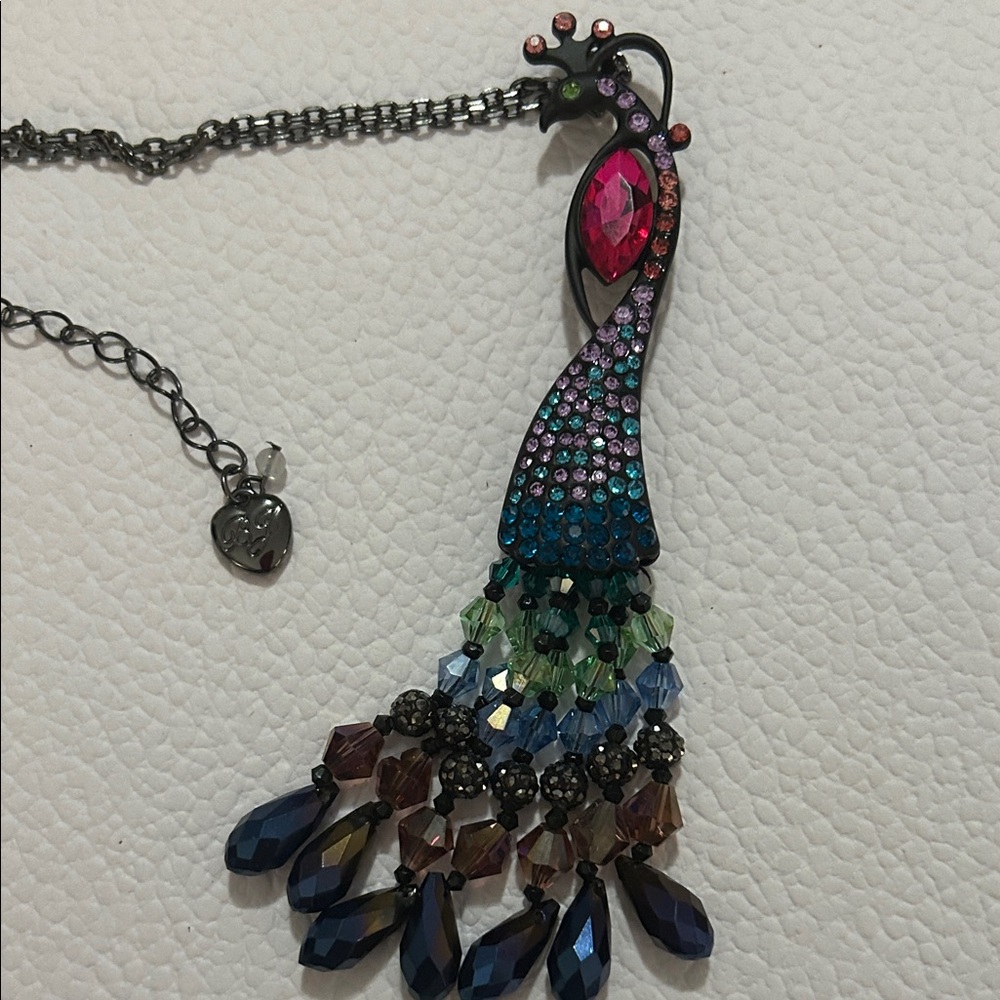 Betsey Johnson Black & colorful  Peacock Necklace
